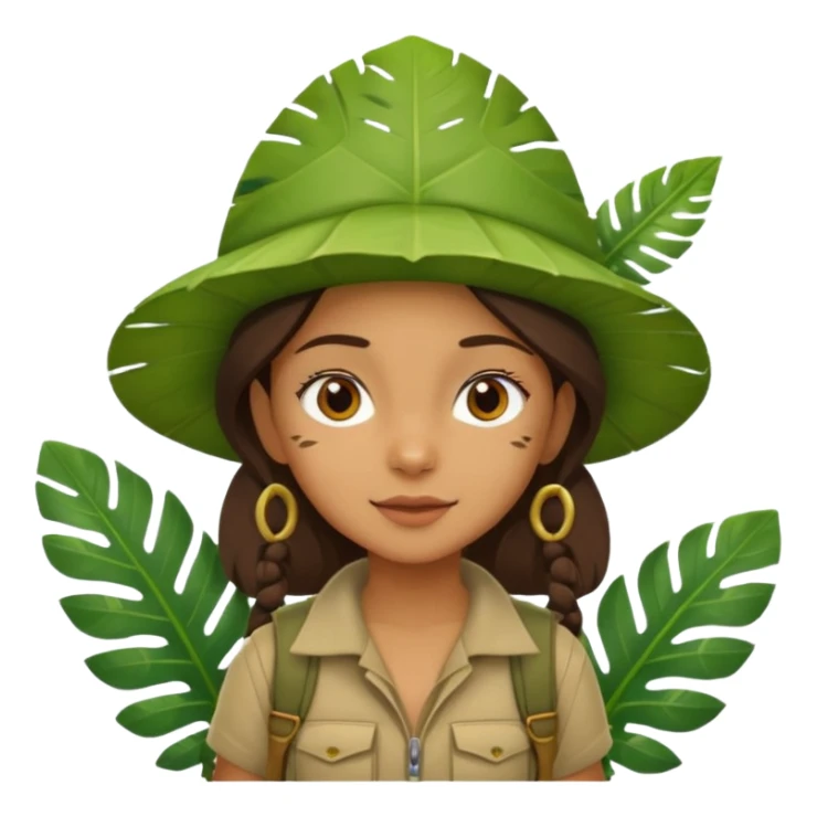 a girl explorer with jungle wearing a large leaf headgear bye  sticker