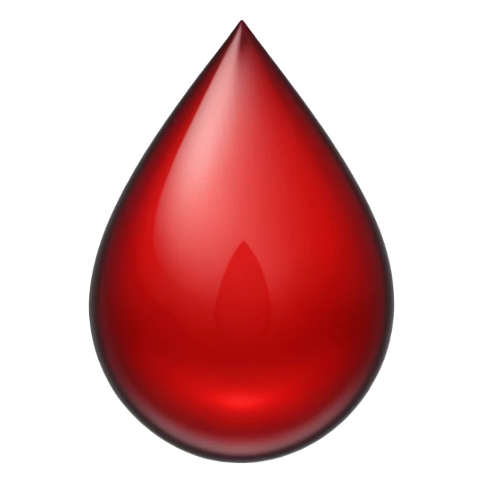 single blood drop emoji sculpted from dark liquid metal, glossy surface, dramatic reflections, futuristic minimal 3D style, isolated on white sticker