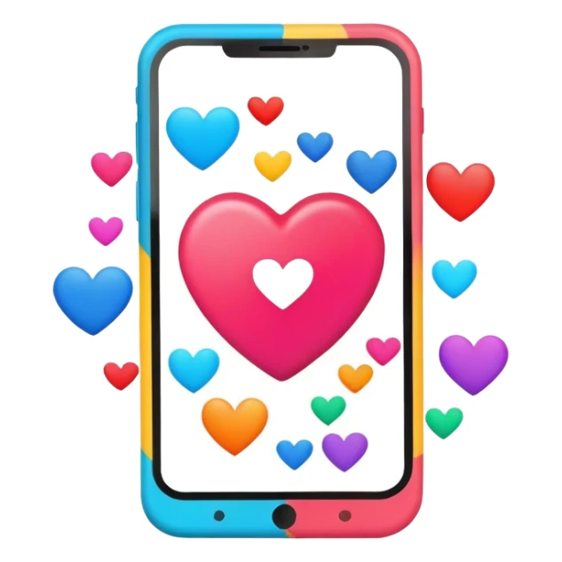  smartphone showing a colorful photo social media post with a heart and image icon sticker