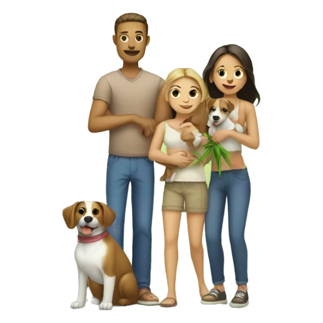 Mom dad and daughter holding bamboo and a dog sticker