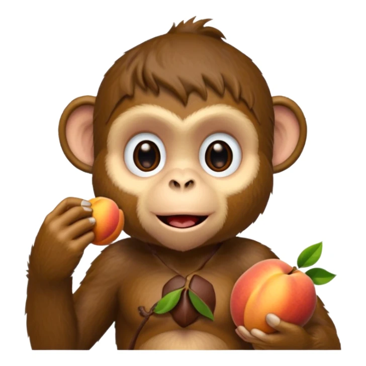 monkey sitting on a bench and eating peach and chocolate sticker