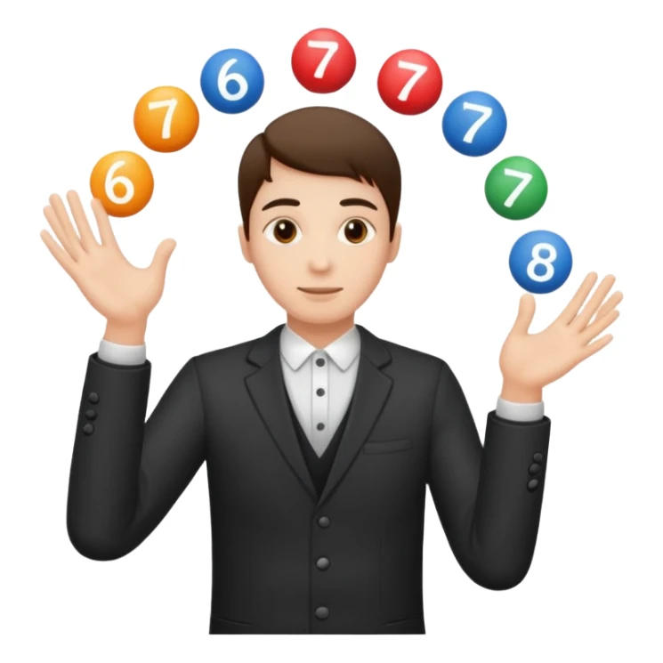 A person juggling the numbers '6' and '7' on each hand sticker