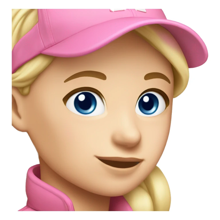 Blonde girl blue eyes wearing pink ball cap with ponytail sticker