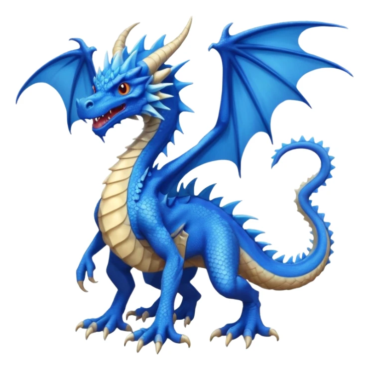 Hydra emoji – full body, blue dragon-like creature, 3 heads, wings, 4 legs, tail, slight side angle
 sticker