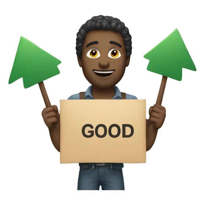 man holding a sign that says GOOD sticker
