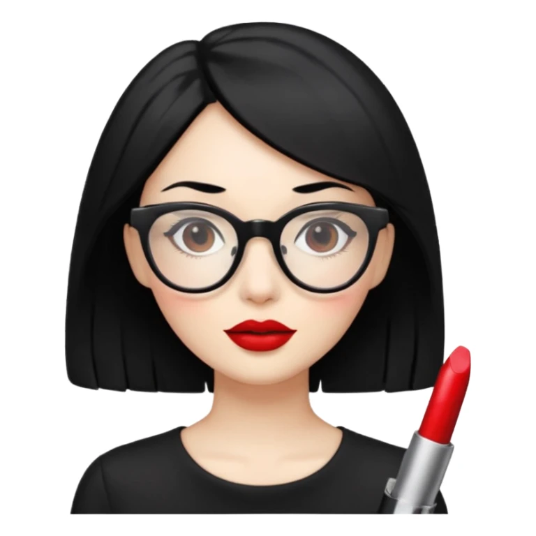 black hair with red lipstick and glasses sticker