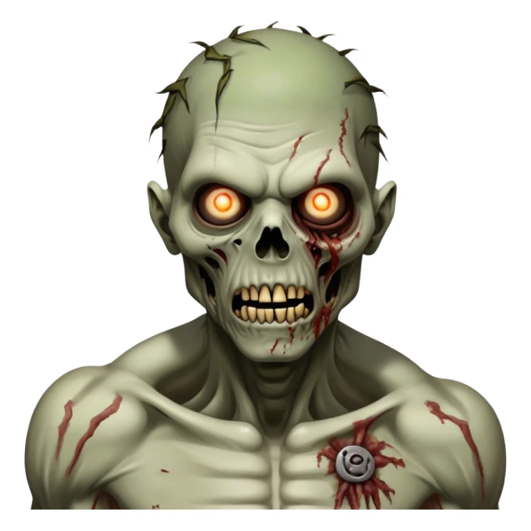 Cinematic Realistic WoW undead friendly zombie Portrait, captured in a fierce, battle-ready stance, muscles taut beneath his tattered, earth-toned attire. His decayed, pallid skin and glowing eyes are rendered with intense lifelike detail and dynamic lighting, high shine, embodying the raw, relentless fury of an undead friendly zombie in the heat of combat. sticker