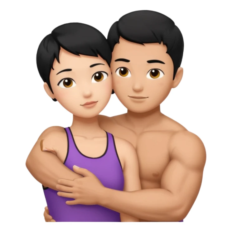 buff Asian Man black hair hugging girl with black pixie cut  sticker