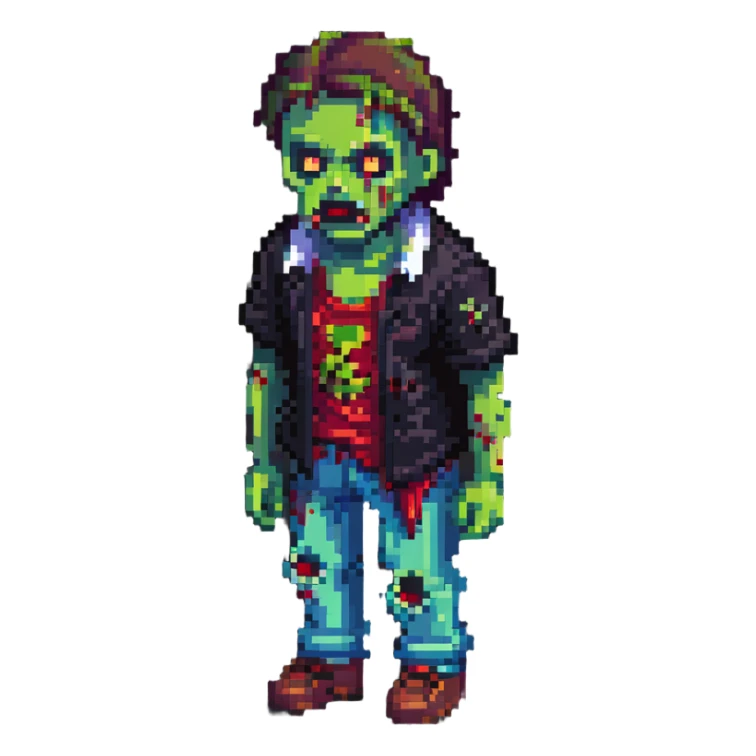 isometric zombie in torn clothes Project Zomboid style sticker