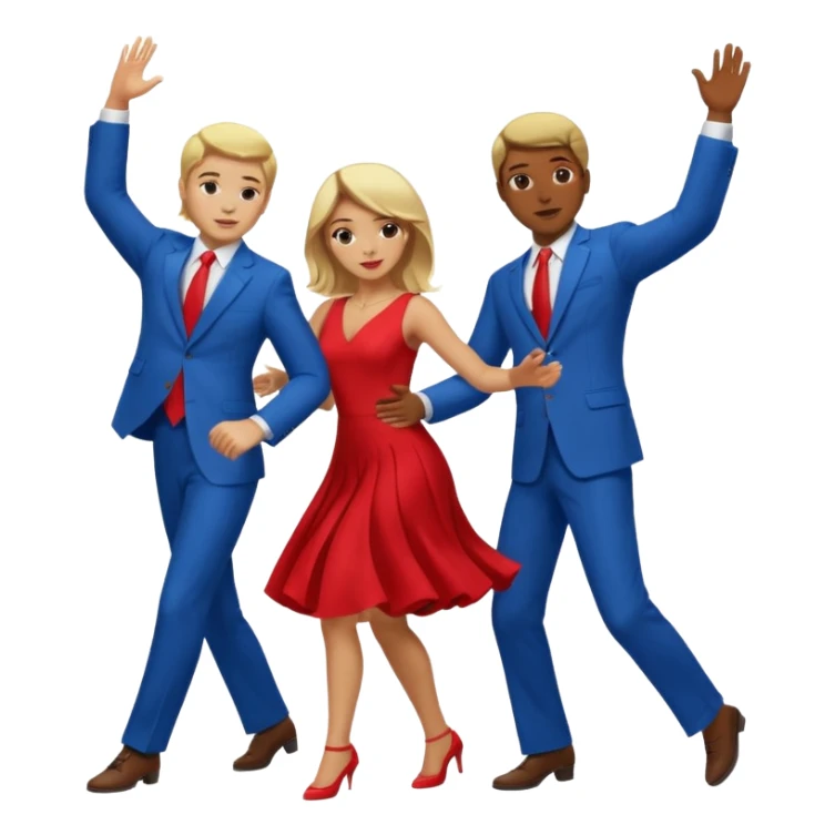 Two people dancing. One wearing red with light skin and blonde hair. One wearing bue with dark skin and brown hair. sticker