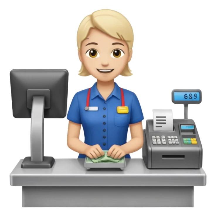 supermarket employee at a cash register, full body sticker