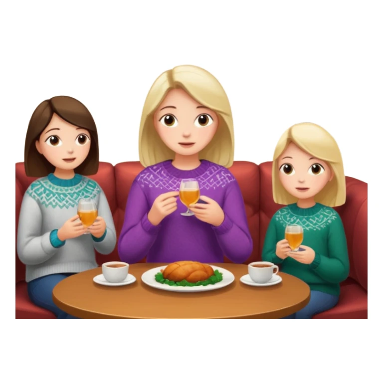 people at a dinner table with a girl sitting on a sofa talking in a cozy home sticker
