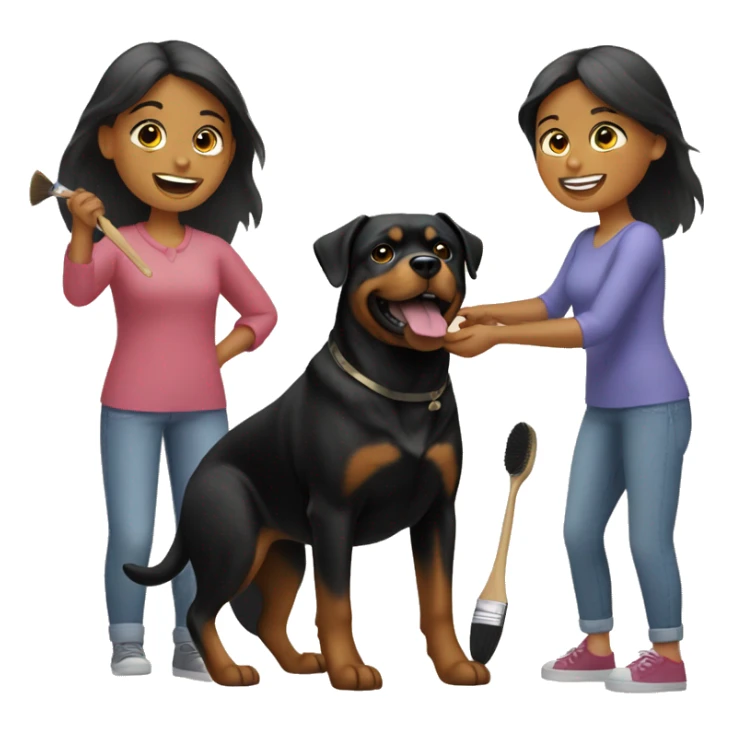 A woman brushes her Rottweiler  sticker