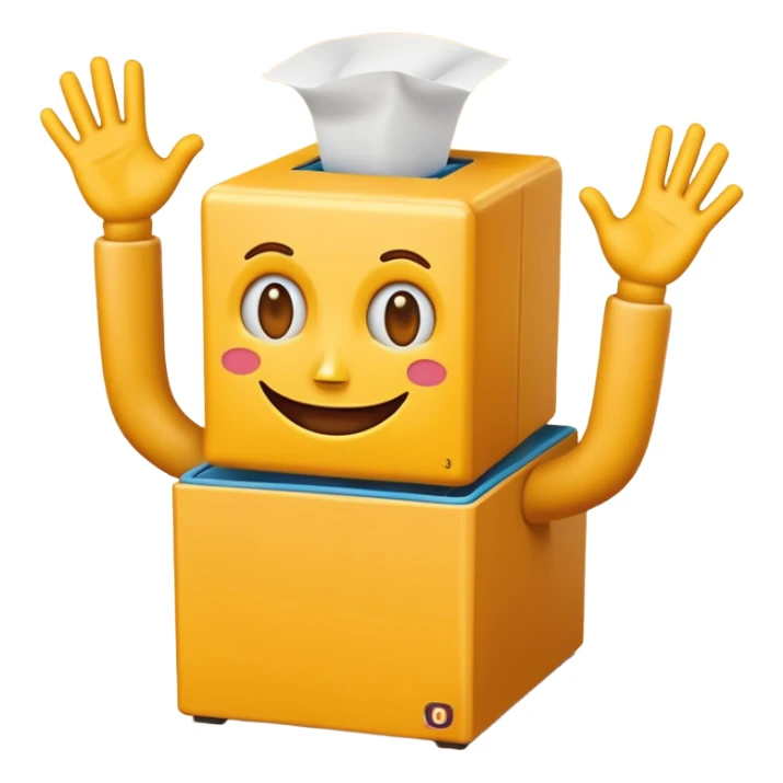 Create an emoji (one of the classic yellow faces) but make it have hands and make it whind up an imaginary jack in the box (no props or anything just the hands and face) but also have the mouth like an o sticker