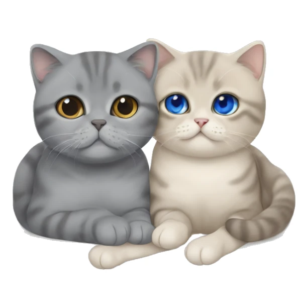 Grey Scottish fold cuddling with beige British shorthair with blue eyes  sticker