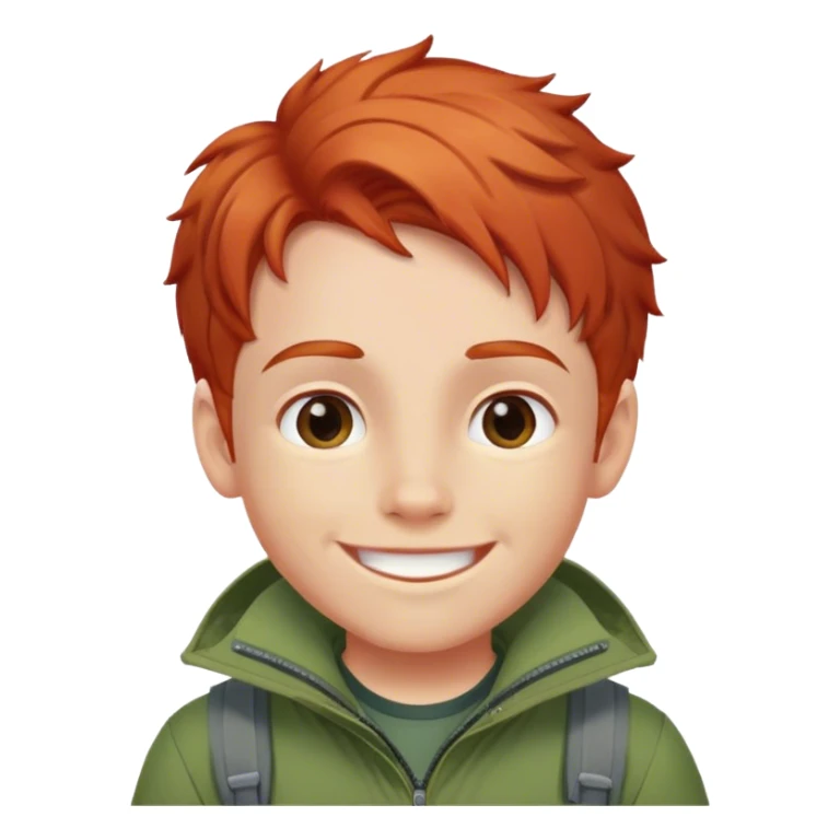 smiled boy's outdoor clothes whit red hair with white background sticker