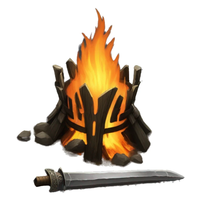 dark souls bonfire with a sword in the middle sticker