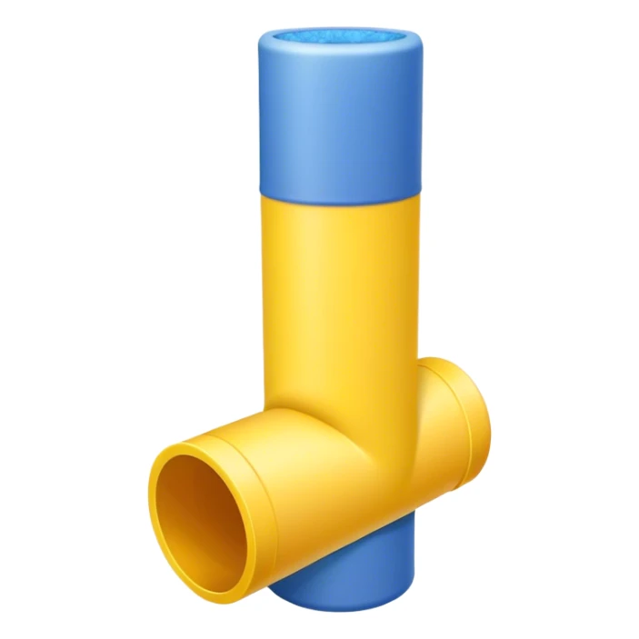 Blue foam tube with yellow caps on top and bottom, not hollow, front view sticker