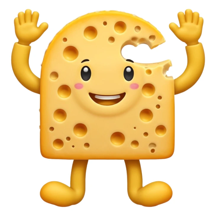 A cheese with arms and legs and gritted teethwith the arms being half circles sticker