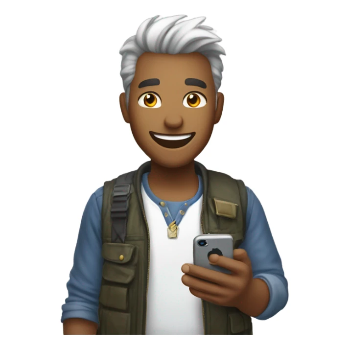 happy holding iphone 15 playing gragon city mobile game sticker