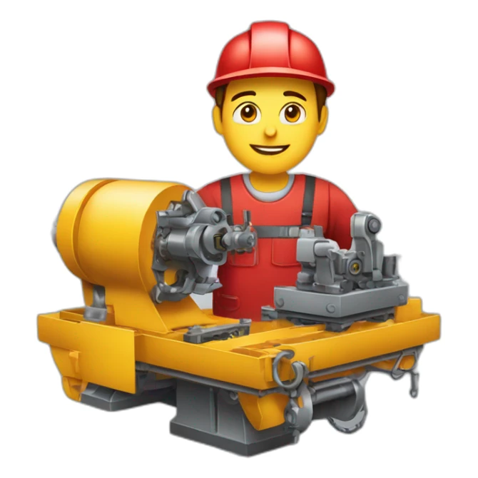 Industrial professional mechanical assembler working on the assembly of heavy machinery with a red outfit sticker