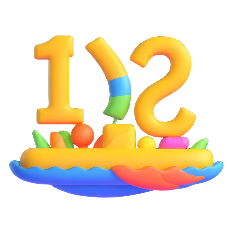 +5 number, three-dimensional, in a cartoon style, on a white background, bright colors, with a perspective composition, high saturation, prominent details, floating effect, lively atmosphere sticker