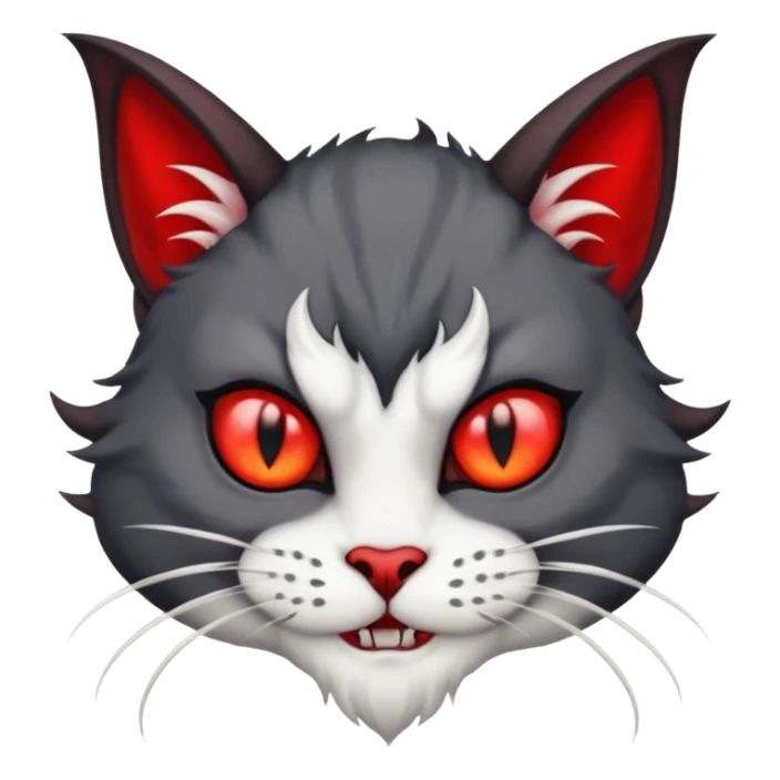 dark blackish grey and white horned devil satan cat sticker