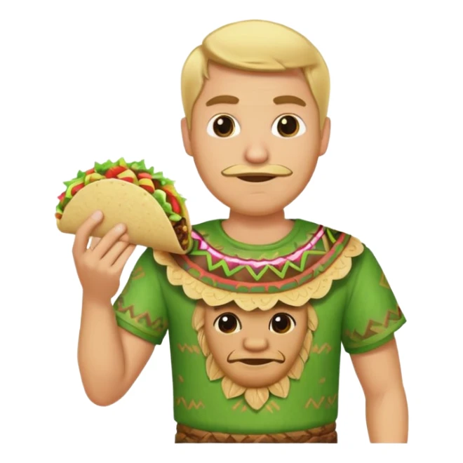 blonde man with tiki shirt holding taco sticker