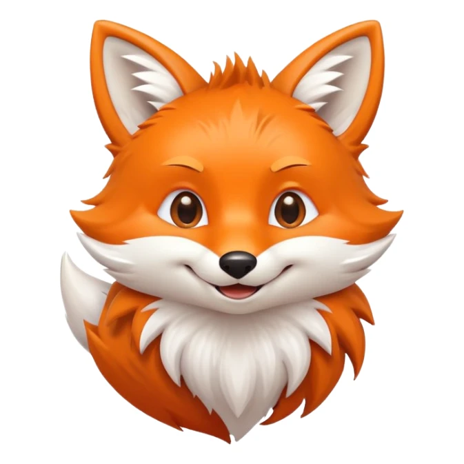 A cute smiling fox emoji with fluffy orange fur, pointy ears, and a playful expression, set against a simple white background. The style is minimalist and cartoonish, perfect for messaging apps. sticker