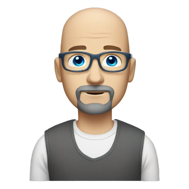 slightly bald white man with dark gray goatee silver glasses blue eyes sticker