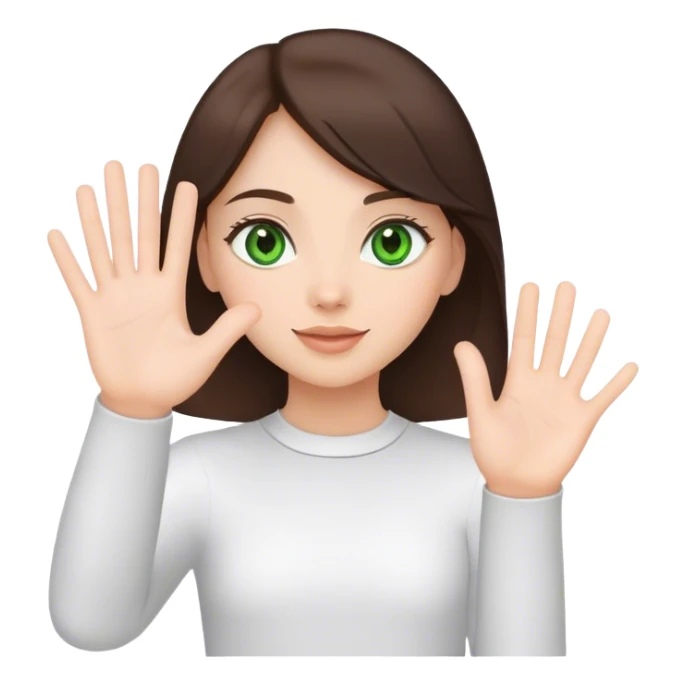 Cute brunette girl with green eyes waving greeting with one hand sticker