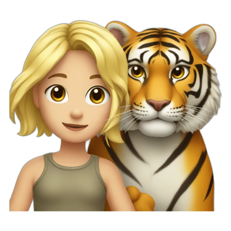 Tiger in arm of blond girl  sticker