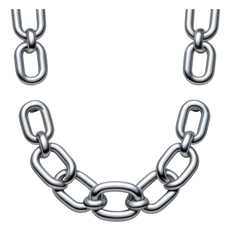 A thick luxury chain emoji made of liquid silver chrome, smooth rounded links, glossy metallic reflections, heavy swag aesthetic, minimalistic iOS emoji style, centered, clean white background sticker