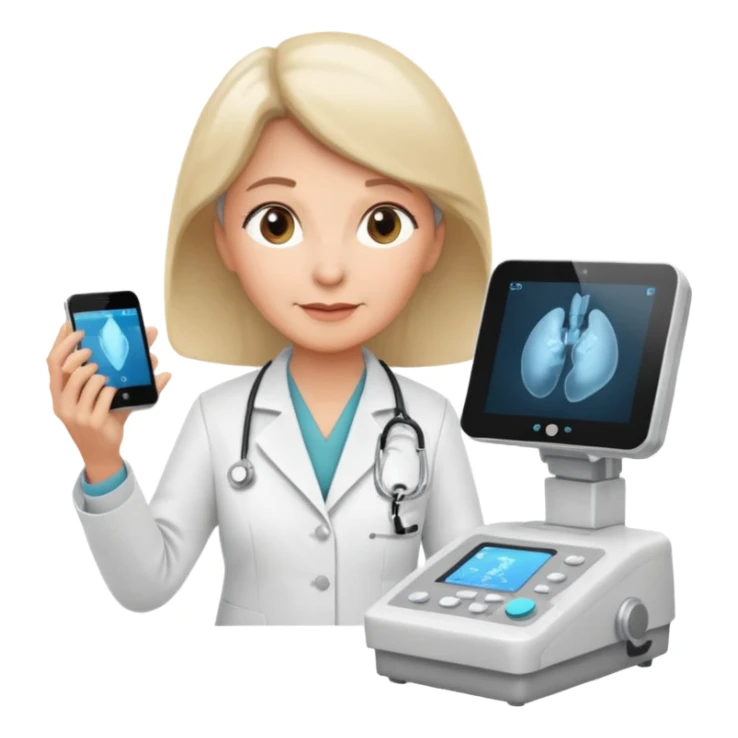 older female doctor working an ultrasound machine sticker