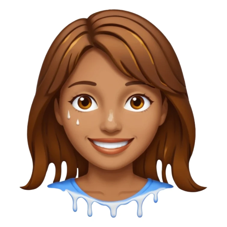 Brown Hair Woman , white paint , drip, face, happy sticker
