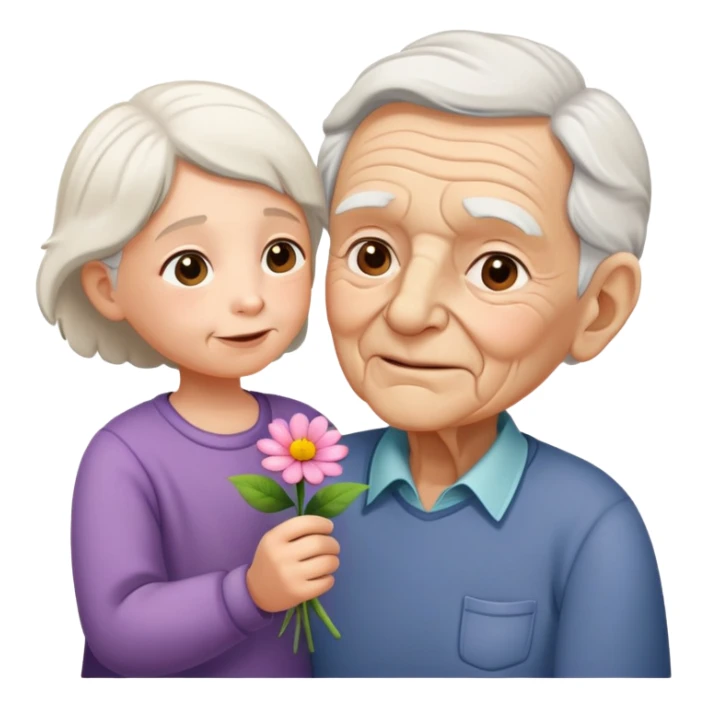 child offering a flower to an elderly person, warm and expressive sticker