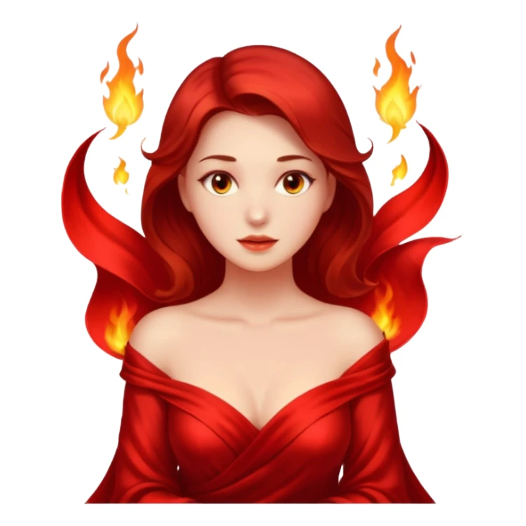 Woman slowly letting red silk fall from her shoulders, firelight flicker sticker