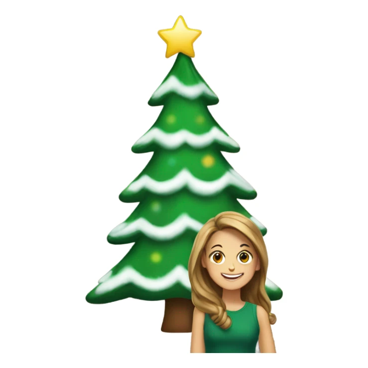 happy girls by christmas tree sticker
