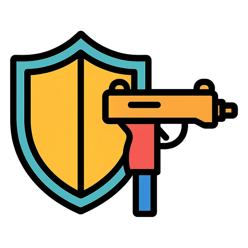 shield and uzi colored icon with black outlines sticker