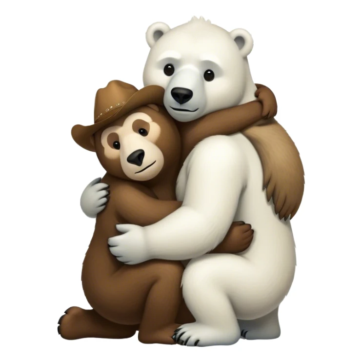 A big monkey, a cowboy, and a polar bear hugging  sticker