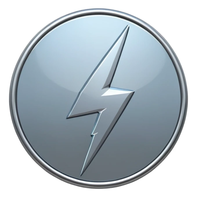 A lightning bolt emoji made of polished silver chrome, sharp yet rounded edges, glossy metallic surface, soft reflections, minimal futuristic design, iOS emoji style, centered, clean white background sticker