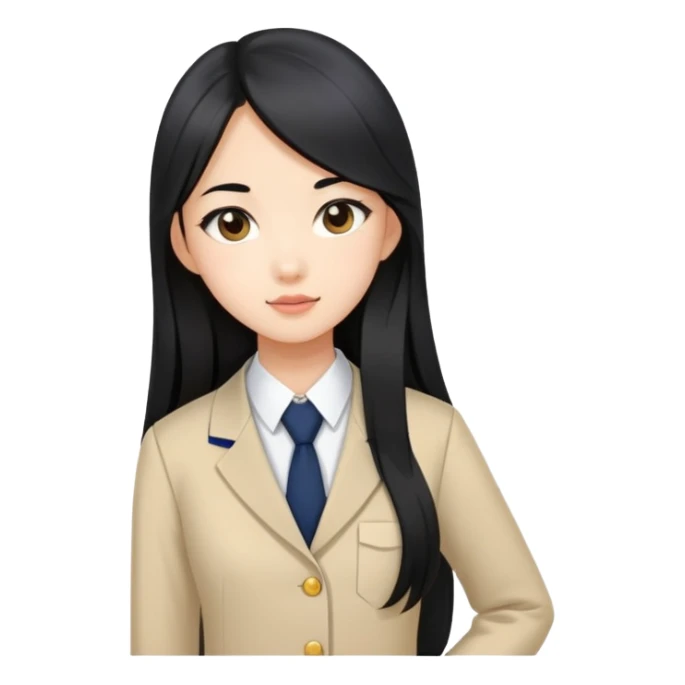 chic Asian-skinned girl in modern school uniform, sleek long black hair sticker