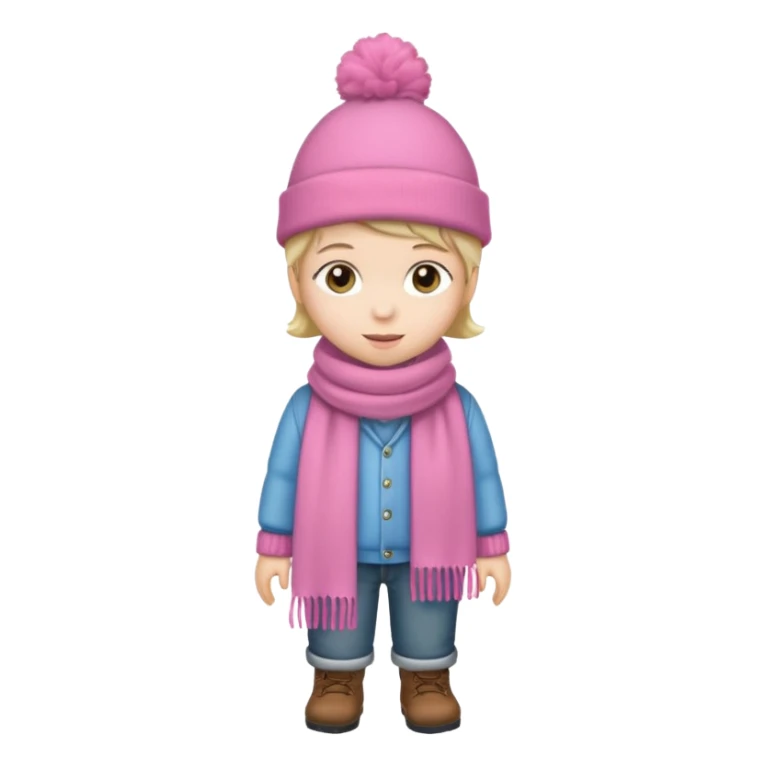 Kid wearing pink hat and scarf, full body sticker