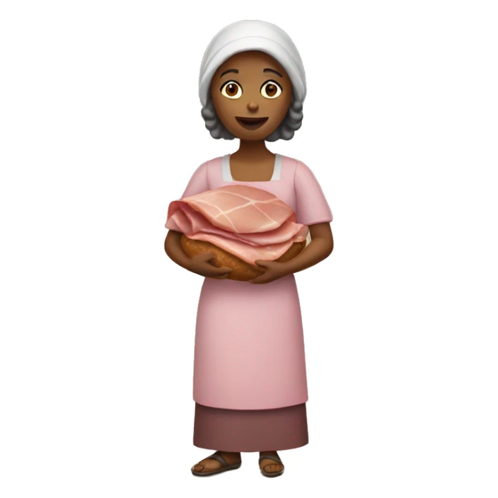 a poor woman with ham in her hands sticker