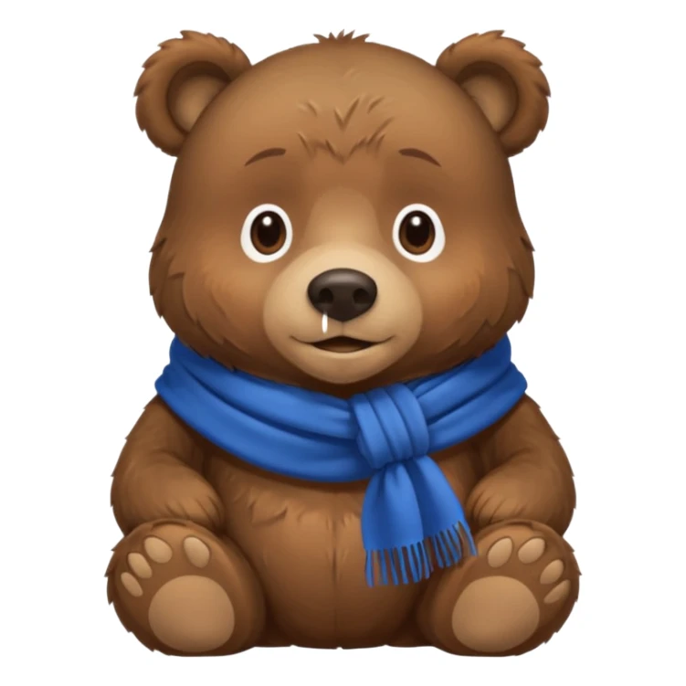 adult-looking brown bear sitting wearing a blue scarf sticker