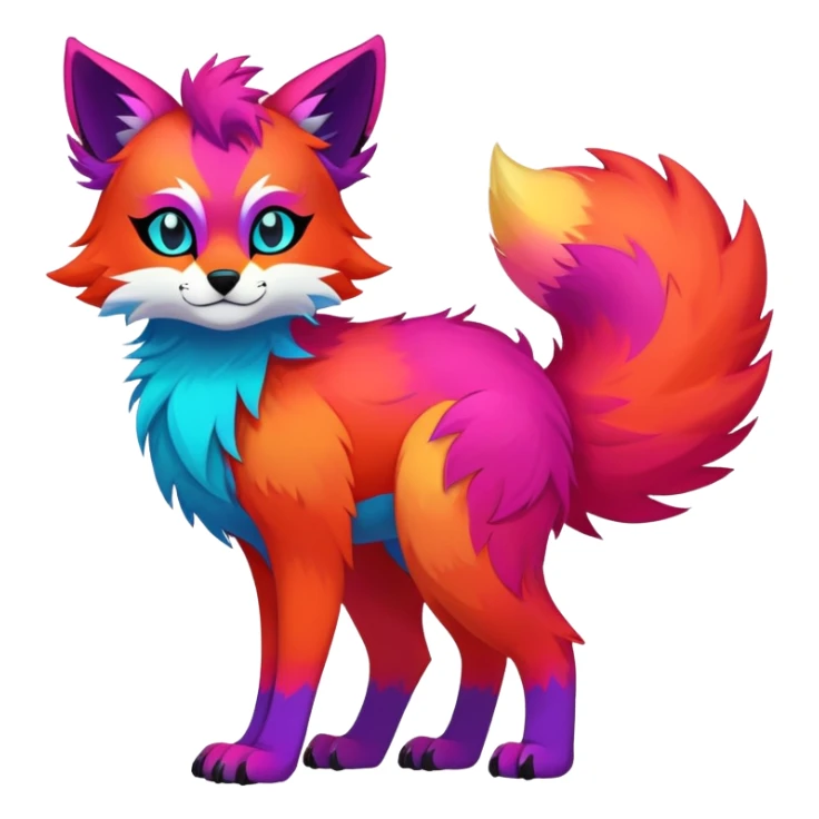 Neon-colored multi-colored edgy cool Falvie-Fionbri-creature-fursona, full body, with random markings sticker