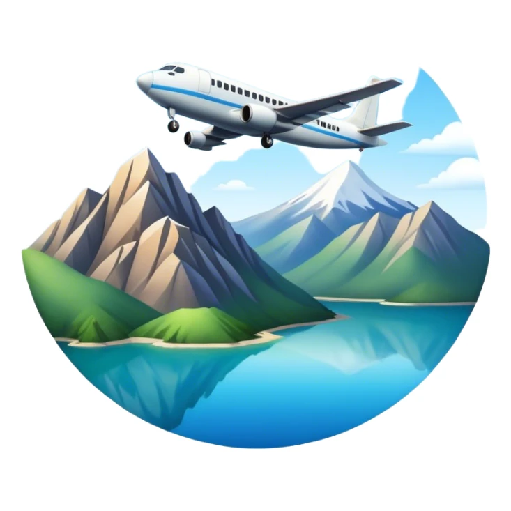 A plane flying over a mountain and a lake sticker