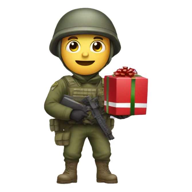 soldier in helmet with a Christmas present in his hands sticker