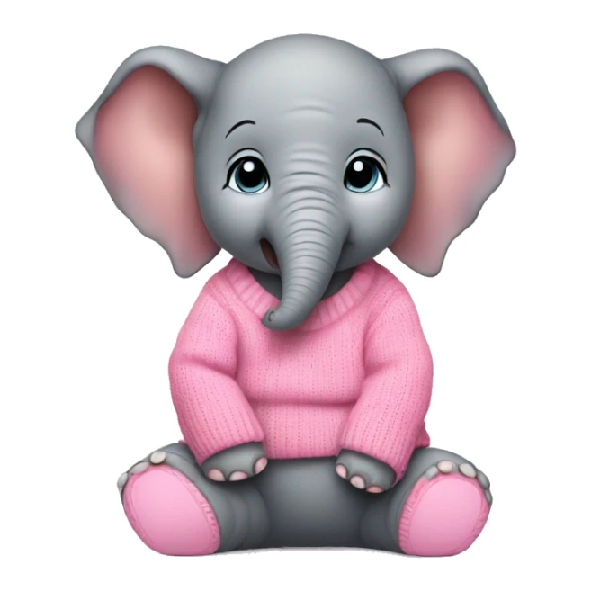Baby elephant is sitting and wearing pink sweater sticker