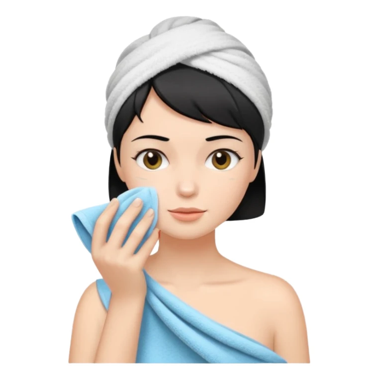 a white woman who has black short hair cleaning her face sticker